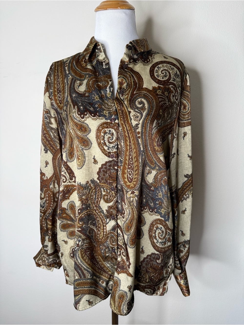 Mango Brown and Cream Paisley Print Blouse